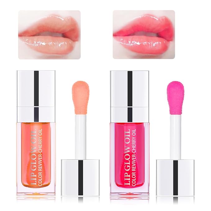 Hydrating Lip Glow Oil Moisturizing Plumping Lip Tint Lip Gloss Transparent Lip Balm Long Lasting Nourishing Repairing Lightening Lip Lines (001#+015#)-Velvo Beauty