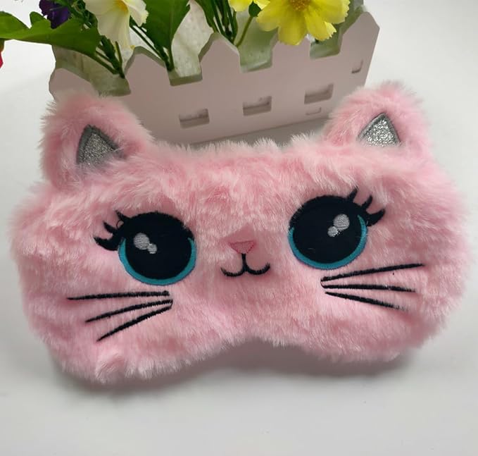 Cute Soft Plush Cat Sleeping Mask for Women Girls, Cute Animal Sleep Eye Cover Mask Eye Funny Blindfold Eyeshade for Night Nap Travel (Pink)-Velvo Beauty