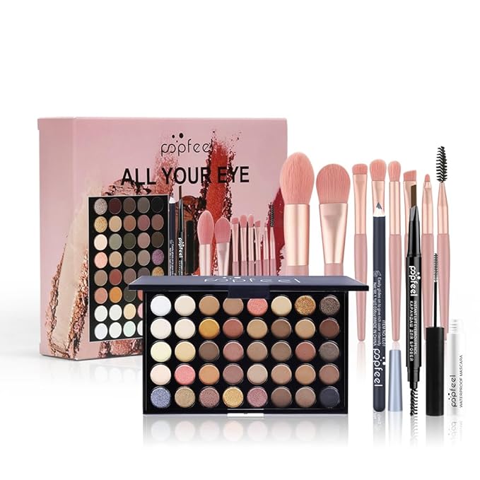 All in One Eyeshadow Palette Makeup Set, Makeup Kits with Makeup Brush Set, Mascara, Eyebrow Pen,Travel Makeup Bundle Holiday Surprising Makeup Gift Box for Women Girls, Vegan, Maquillage-Velvo Beauty