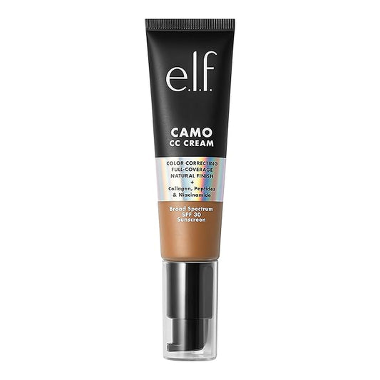 e.l.f. Camo CC Cream, Color Correcting Medium-To-Full Coverage Foundation with SPF 30, Deep 510 C, 1.05 Oz (30g)-Velvo Beauty
