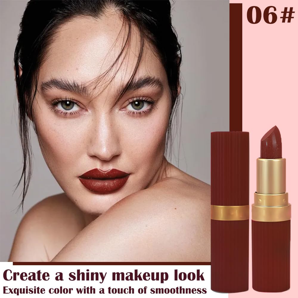 Brown Metallic Lipstick for Women,Lightweight Shimmer Frosted Lipstick,Glitter Lip Gloss Stain Long Lasting Waterproof Smudge Proof 24 Hour Full Coverage Lip Makeup,Vegan-Velvo Beauty