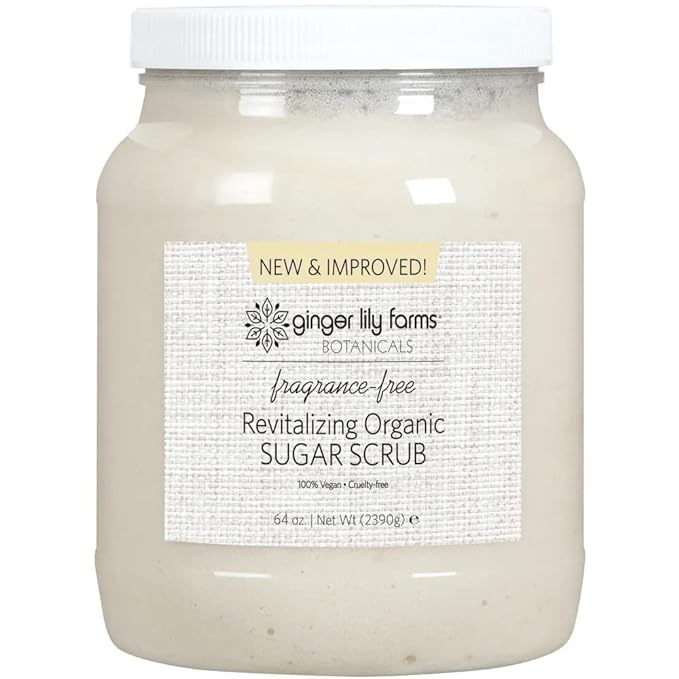 Ginger Lily Farms Botanicals Revitalizing Organic Sugar Scrub, All-Natural Skin Exfoliating Sugar Crystals, 100% Vegan & Cruelty-Free, Fragrance-Free, 64 oz.-Velvo Beauty