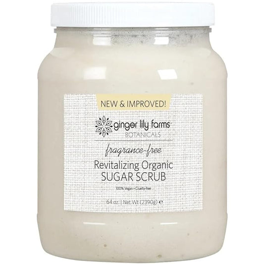 Ginger Lily Farms Botanicals Revitalizing Organic Sugar Scrub, All-Natural Skin Exfoliating Sugar Crystals, 100% Vegan & Cruelty-Free, Fragrance-Free, 64 oz.-Velvo Beauty