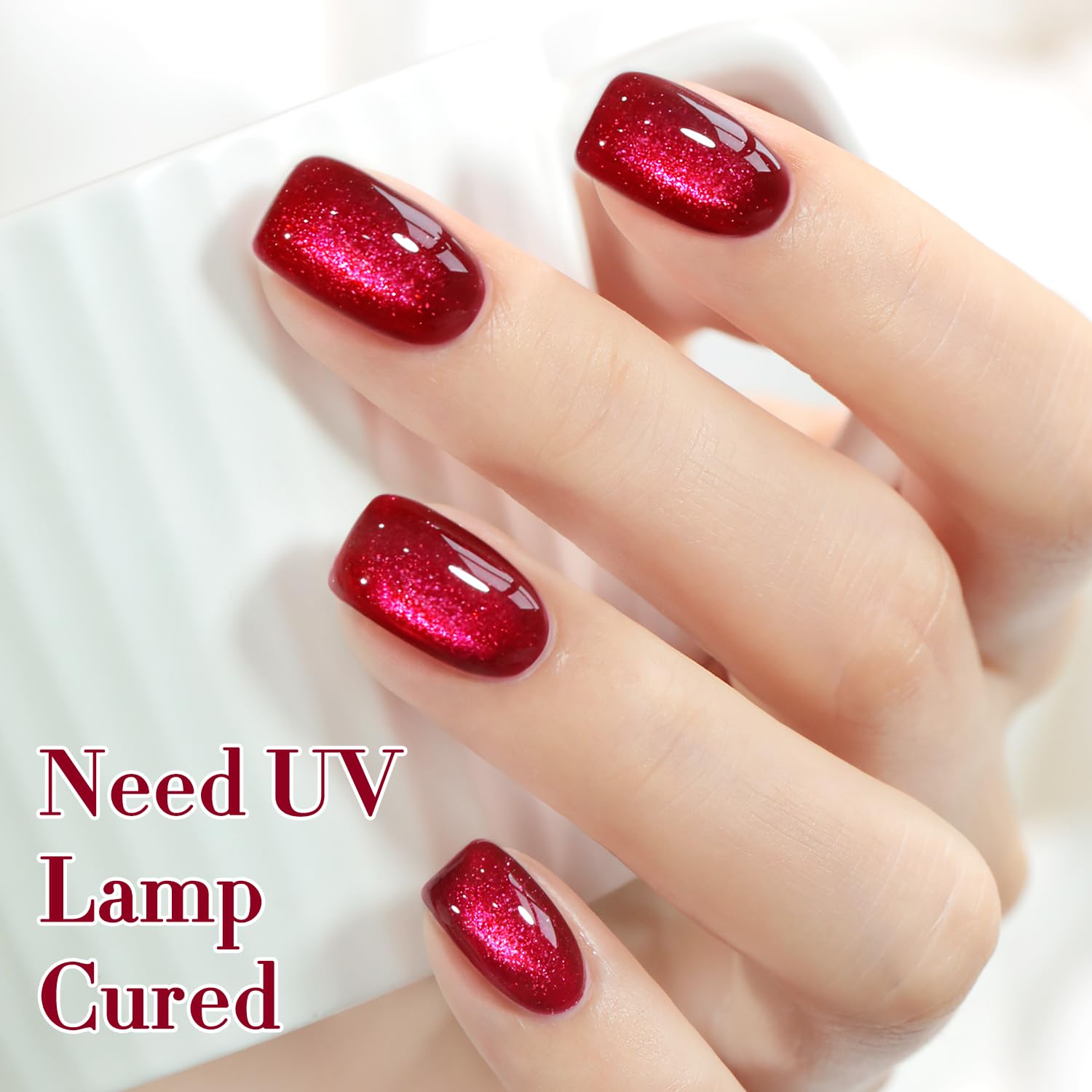 Double Rhythm 15ML Ice Glass Cat Eye Gel Polish with Magnet Holographic Glitter Shimmer Translucent Sheer Color Salon Soak Off Magnetic Nail at Home (Dark Cherry-MC1295)-Velvo Beauty