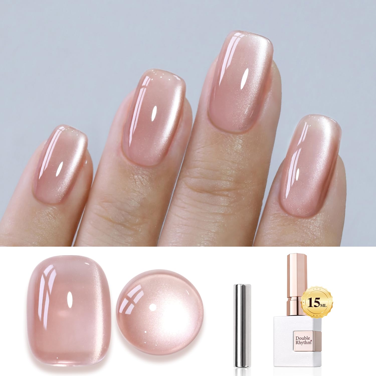 Double Rhythm Jelly Glass Cat Eye Gel Polish with Magnet 15ML Holographic Glitter Shimmer Translucent Sheer Color Magnetic Nail Polish Salon DIY at Home (Jelly Nude-MC1103)-Velvo Beauty