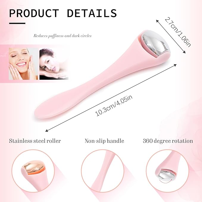 TORMEN Mini Eye & Face Rollers, Stainless Steel Eye Massage Ice Roller, Facial Beauty Tool for reduces puffy eyelids, Dark Circles Relief, Skin Care,muscle soreness,Facial cold compress (2pcs, Pink)-Velvo Beauty