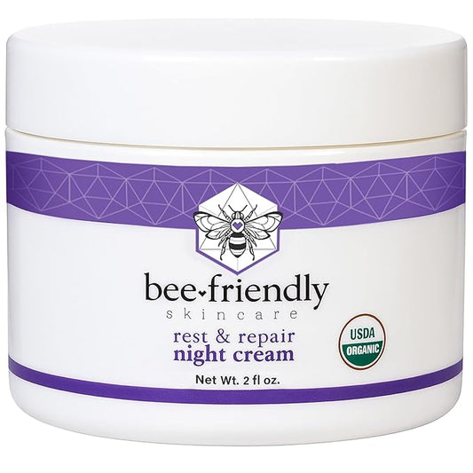 BeeFriendly Organic Night Cream, USDA Certified Organic, Deep Hydrating & Moisturizing Night Time Eye, Face, Neck & Decollete Cream for Women and Men, Anti Aging, Anti Wrinkle 2 oz-Velvo Beauty