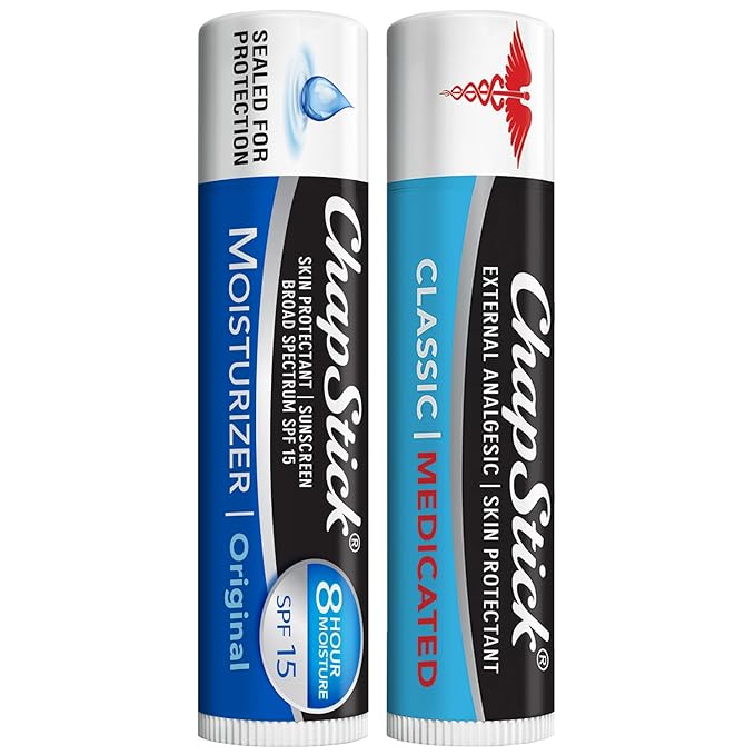 ChapStick Dry Lips & Cold Sore Pain Relief Bundle – Classic Medicated ChapStick + Original Moisturizer Lip Balm with SPF 15, 0.15 Ea (2 Piece Set)-Velvo Beauty