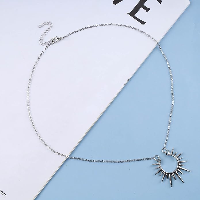 Vintage Sunburst Pendent Necklace Hollow Sunburst Necklace Moonstone Gold Sun Choker Necklace Open Sunburst Necklace Jewelry for Women (Gold)-Velvo Beauty