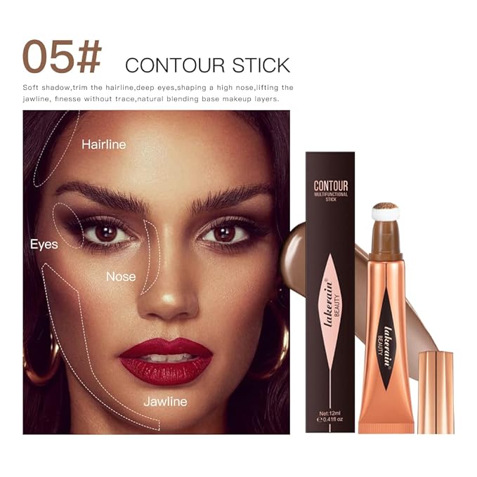 Liquid Contour Beauty Stick, Contour Stick, Bronzer Stick,Multi-Function Beauty Stick, Cream Contour With Cushion Applicator, Liquid Contour Stick, Women's Contour Makeup (05#)-Velvo Beauty