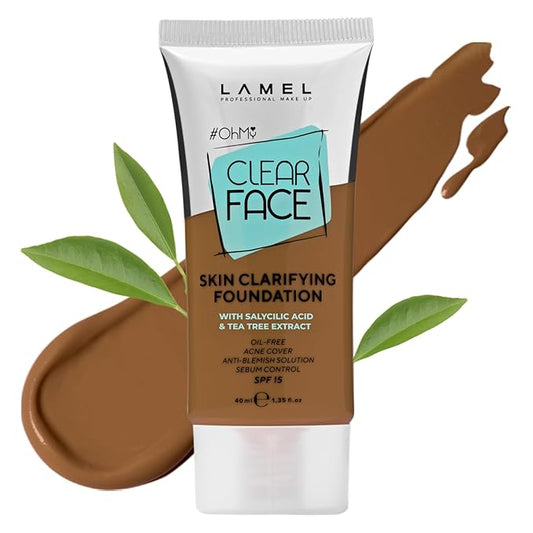 Lamel- Oh my Clear Face Foundation- SPF15-408 Golden | Contains tea tree extract and salicylic acid |Controls sebum production |Anti-blemish formula |SPF 15 |Oil free foundation | 40ml-Velvo Beauty