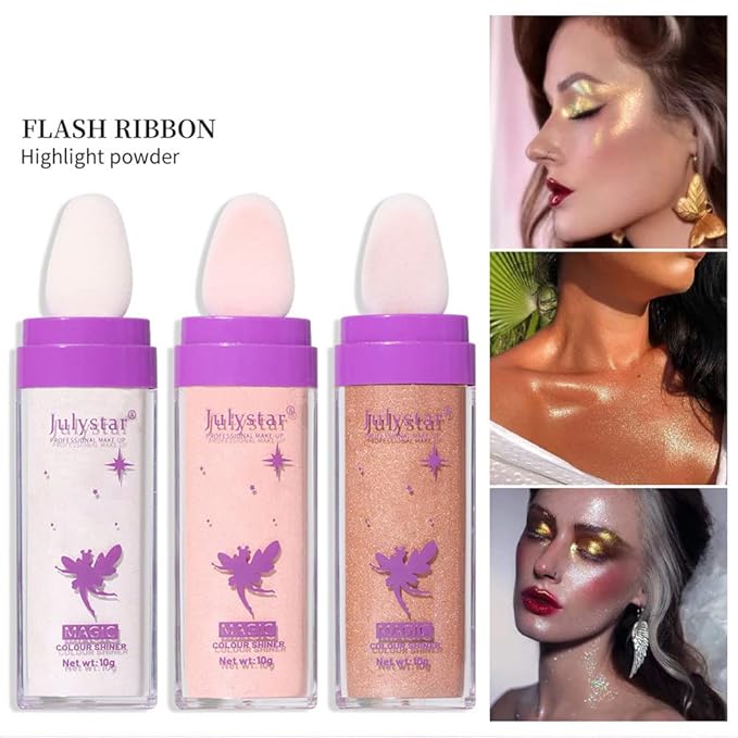 Highlighter Makeup Stick - Patting Powder, Body Glitter Fairy Dust Glitter Fairy Makeup Powder Stick Patting Powder Glitter Contour Blush Powder Face Brightens for Face Body Hair Makeup Kit - 3 Colors-Velvo Beauty