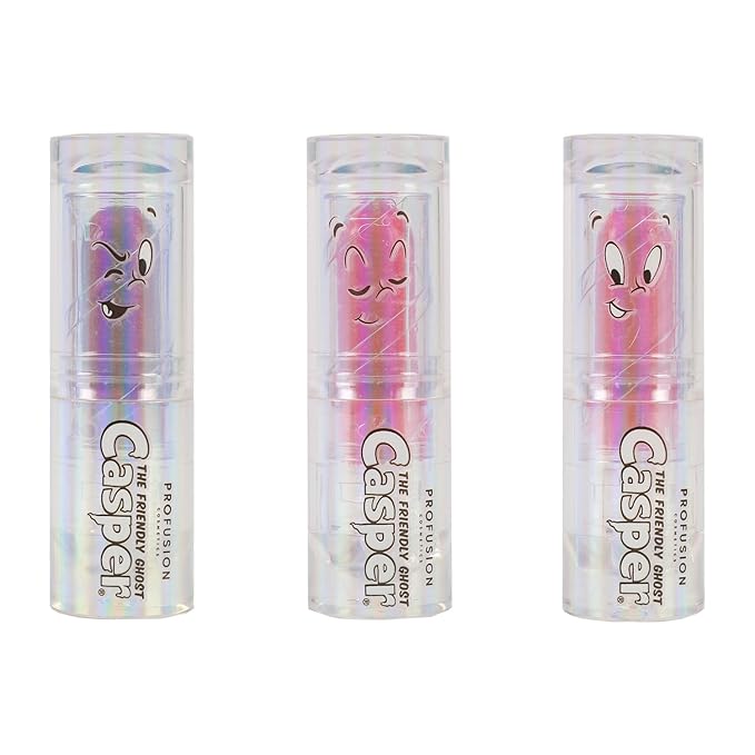 Profusion Cosmetics Casper The Friendly Ghost 3 PC Lip & Cheek Balm Set, Moisturizing Clear Shine Lip Balm and Nourishing Cheek Balm, Unique Makeup Blending Formula, Easy Apply and Long-Lasting Wear-Velvo Beauty