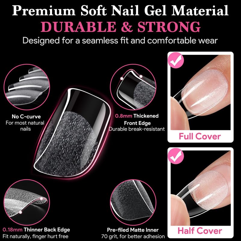 Extra Short Square False Nail Tips, 15 Sizes 510 PCS Clear French Press On Fake Nail Pre-shaped Half Matte Full Cover Gel Nail Tip Extensions Thick Long Lasting for DIY Beginners & Salon Manicure-Velvo Beauty