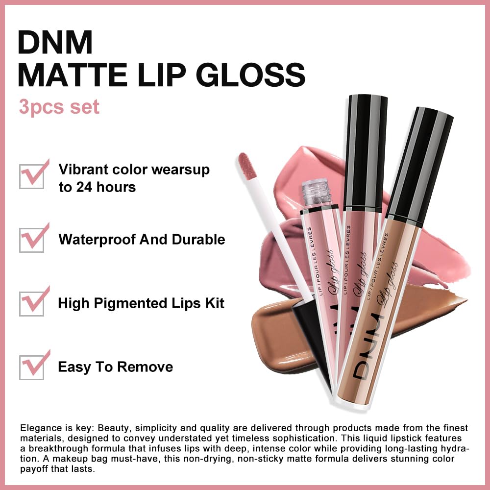 evpct 3Pcs Light Neutral Nude Matte Liquid Lipstick Lip Stain Sets for Women, Matte Lipstick Long Lasting Waterproof Permanent 24 Hours original, Magic Lip Sticks Pack for Halloween Daily Makeup-Velvo Beauty