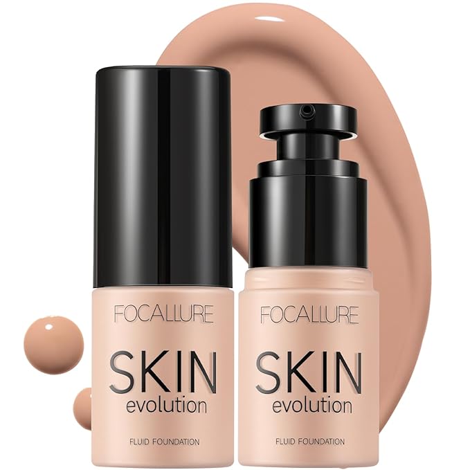 FOCALLURE 2 Pcs Liquid Foundation, Skin Evolution Foundation + Concealer, Full Coverage Foundation Makeup, Durable, Waterproof, Oil-Control, Hides Wrinkles & Lines, Warm Beige-Velvo Beauty