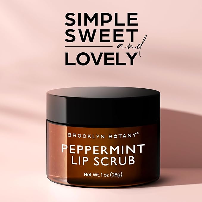Brooklyn Botany Lip Scrub Exfoliator 1 oz – Lip Moisturizer for Dry Lips and Chapped Lips – Gentle Lip Exfoliator for Smooth and Brighter Lips – Peppermint Flavor-Velvo Beauty