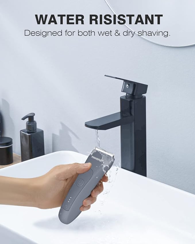 MANSPOT Electric Groin Hair Trimmer Hair Finishing Trimmers, Men's Shaving & Grooming Sets Kit with 4 Guards and Replaceable Ceramic Blade Heads,Waterproof Wet/Dry Trimmer,90 Minutes Shaving Tools-Velvo Beauty