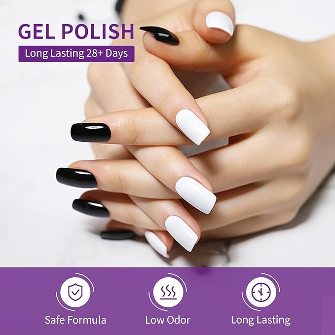 JODSONE 10ml Gel Nail Polish Set 6Colors Black White Red Deep Blue Dark Green Deep Purple All Seasons Neutral Soak Need U V/LED Lamp Curing-Velvo Beauty