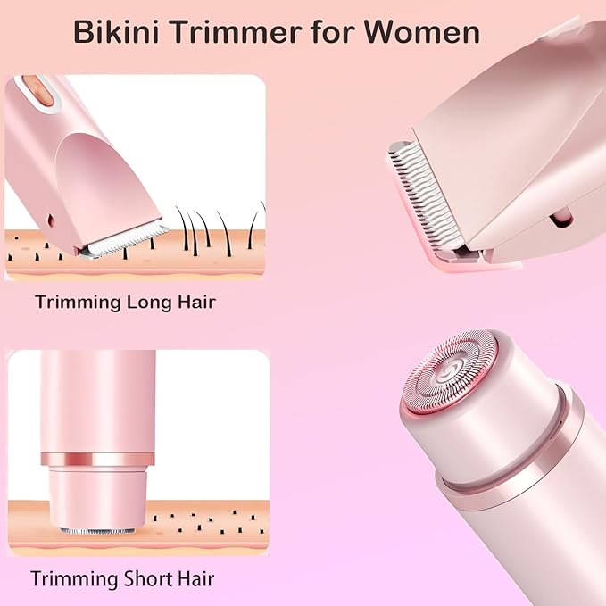 Bikini Trimmer for Women, 2 in 1 Dual Head Bikini Shaver, IPX7 Waterproof Wet and Dry Dual Use Eletctric Razors, USB-C Rechagreable Body Shaver for Public Hair, Silk Skin, Facial and Body-Velvo Beauty