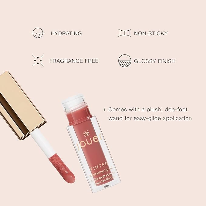 Jouer Essential Tinted Hydrating Lip Oil Gloss – Moisturizing Dry Lip Treatment Serum - Fragrance Free Tinted Lip Oil - Jojoba Seed Oil and Apricot Oil Formula-Velvo Beauty