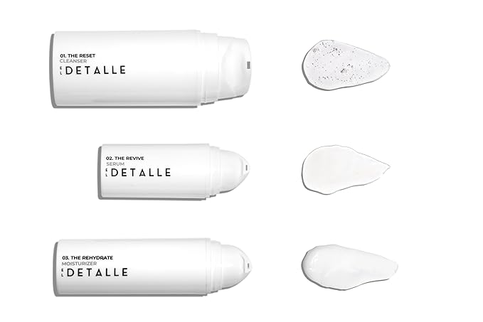 El Detalle - The Regimen - 3 Step Set | Men's simple and effective skin care, Includes: The Reset Cleanser, The Revive Serum, The Rehydrate Moisturizer, Suitable for all skin types; One-pump solution-Velvo Beauty