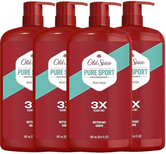 Old Spice Body Wash for Men, Pure Sport Scent, High Endurance, 33.4 fl oz (Pack of 4)-Velvo Beauty