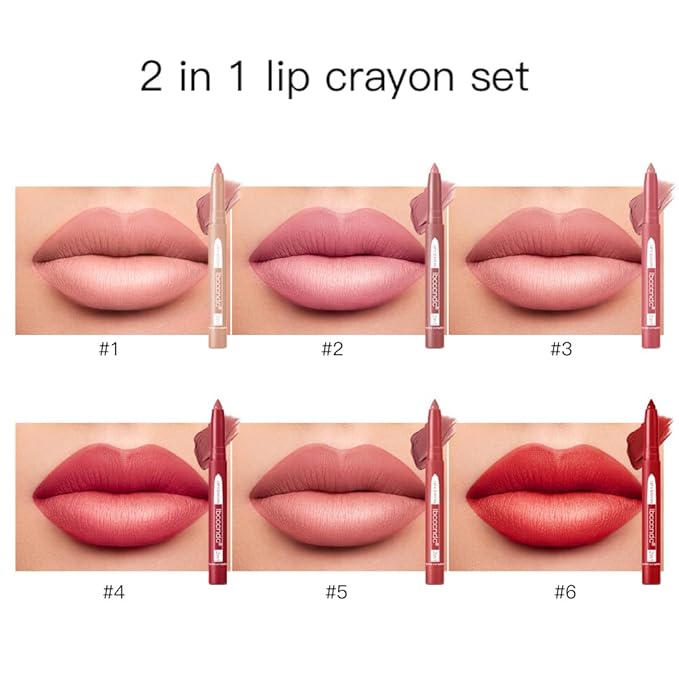 ibcccndc 6PCS Lip Liner and Lipstick Set - High Pigmented Creamy Matte Lip Liner Pencil Set for Girls and Women, Lip Makeup Gift Sets - Includes Nude and Red Lip Liners, Waterproof Formula (A)-Velvo Beauty