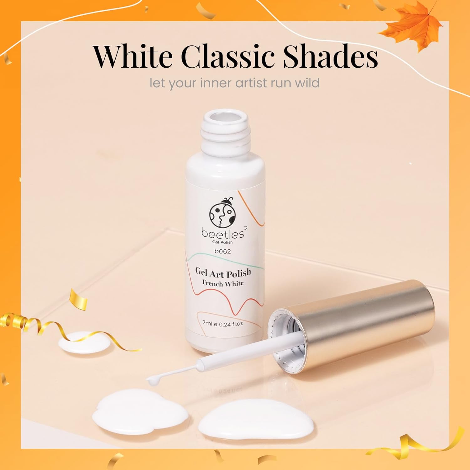 beetles Gel Polish Swirl Nail Art White Gel Liner Nail Polish 1 pcs 7ml Classic White Color Nails Art Paint for Thin French Tip Line Soak off Uv Lamp Manicure Salon-Velvo Beauty