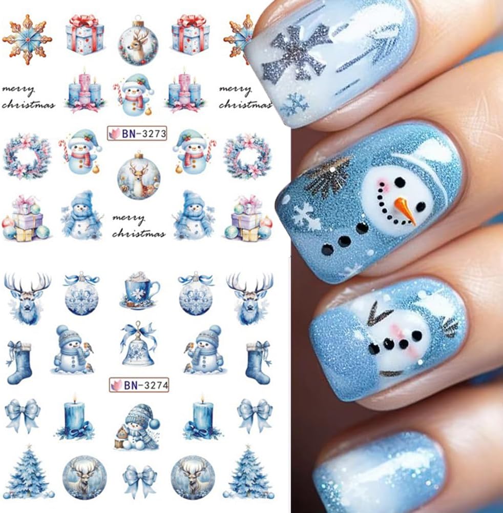 Christmas Nail Art Stickers Snowman Snowflake Water Transfer Nail Decals Xmas Winter Nail Art Decorations Cute Penguin Santa Claus Elk Gingerbread Man Gift Design Nail Foil Sticker for Women DIY Nails-Velvo Beauty
