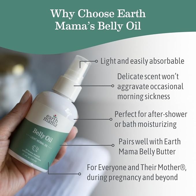 Earth Mama Belly Oil for Dry Skin | Calendula Skin Care Moisturizer Oil to Encourage Natural Elasticity and Help Prevent Stretch Marks During Pregnancy and Postpartum, 4-Fluid Ounce-Velvo Beauty