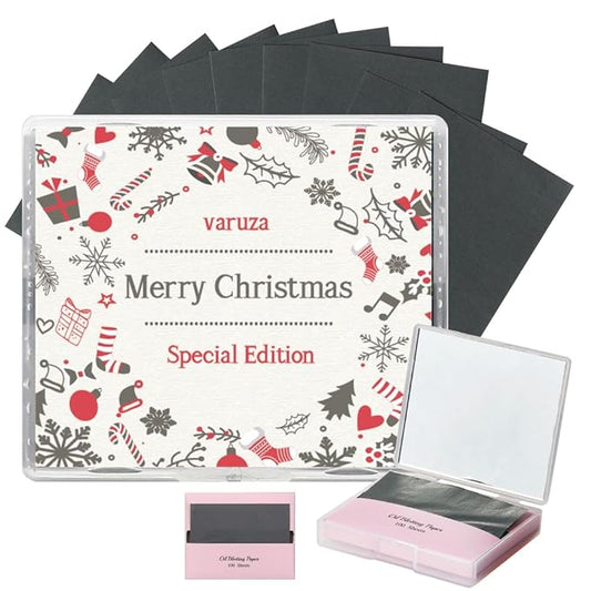 [200 Counts + Mirror Case] Christmas Edition Natural Bamboo Charcoal Oil Blotting Sheets for Face with Mirror Case-Velvo Beauty
