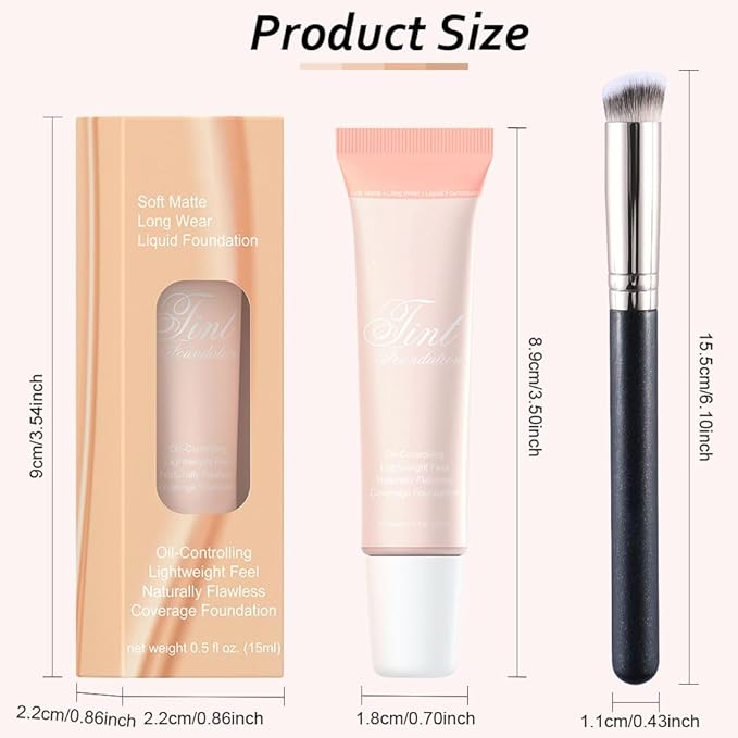 2 Pack Liquid Foundation Cream with Foundation Brush for Face Makeup,Durable Full Coverage Matte Concealer Make Up,Oil Control & Waterproof Base Primer -1 Fl.Oz (#01)-Velvo Beauty