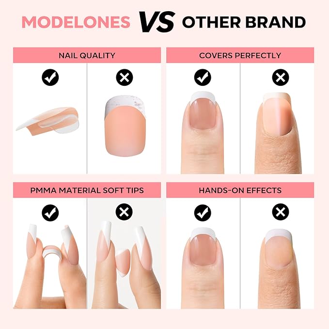 modelones French Tip Press on Nails, 150Pcs Extra Short Square Fake Nails with Nail Box, Deep Nude Gel Nail Tips for Women, Soft Glue-On Nails for Natural Salon Look, DIY Nail Art (15 Sizes)-Velvo Beauty