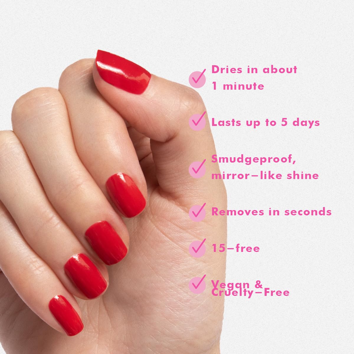 Olive & June Quick Dry Nail Polish | Instant, Fast-Drying, Smudgeproof Color | 15-free, Vegan, Cruelty-Free Formula | Lasts up to 5 Days | Salon-Quality Manicure, Pedicure at Home | Smooch Scarlet Red-Velvo Beauty