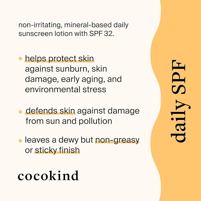 Cocokind Daily SPF, Mineral Face Sunscreen with Zinc Oxide, SPF 32, Reef Safe, Unscented, All Skin Types, Non-Toxic, Cruelty Free, 1.7 fl oz-Velvo Beauty
