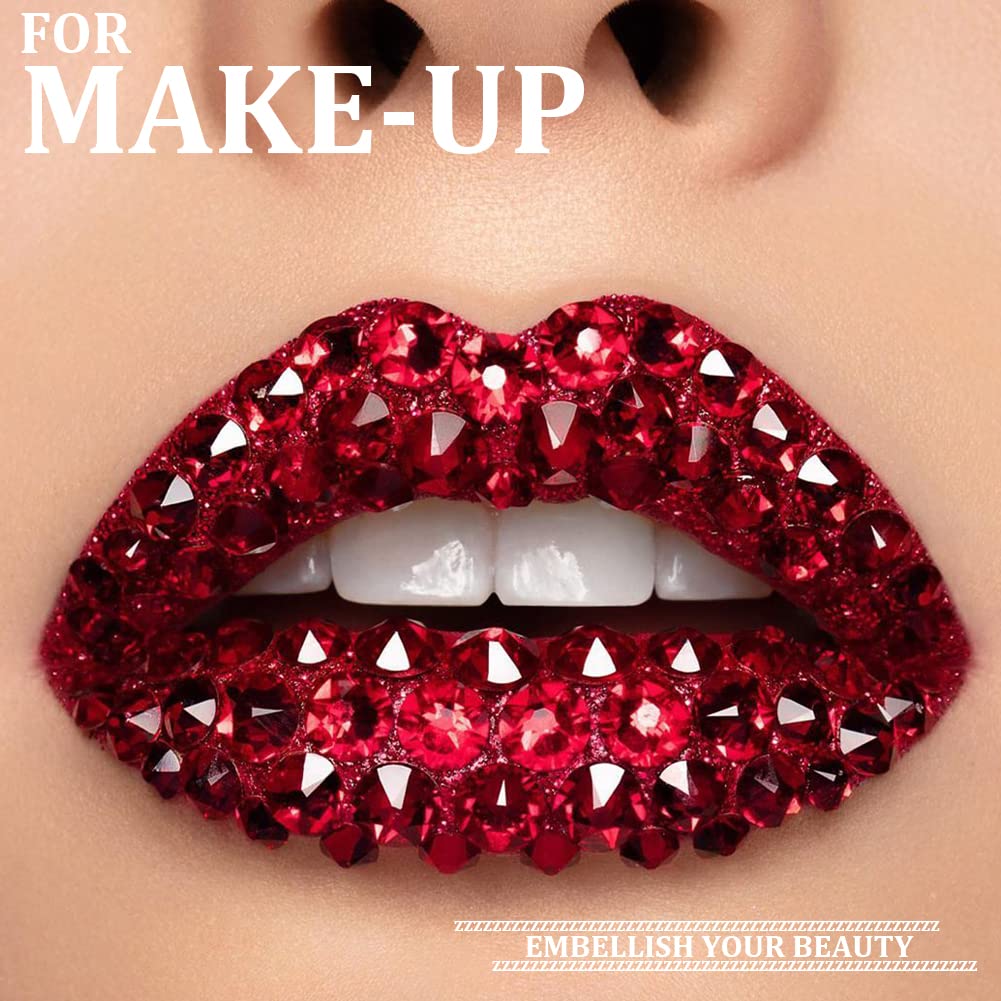 One Pack 2000 Pcs of Flatback Round Red Rhinestones 6 Sizes (1.5-6 mm) with Nail Art Rhinestone Picker Pencil and Tweezers for DIY and Salon Use-Velvo Beauty