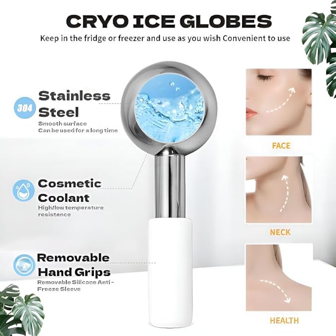 Ice Globes for Face & Eyes, Unbreakable Stainless Steel Cryo Massagers for Skincare Routines, Multifunctional Cold Roller Cooling Globes for Puffiness, Sagging Skin, Fine Lines, and Facial Relaxation-Velvo Beauty