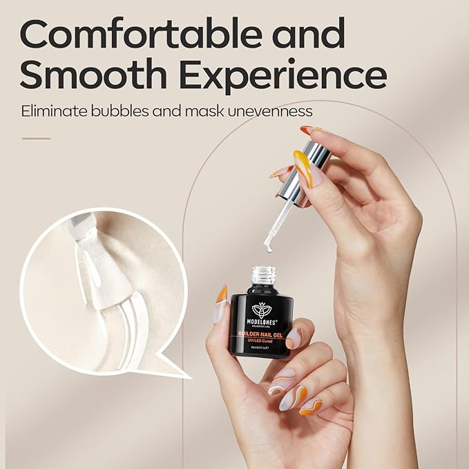 modelones Builder Nail Gel, 7-in-One Clear Builder for Nails, LED Lamp Cured Color Rubber Base Gel Polish Coat Strengthener Thickening Extension Rhinestone Glue in a Bottle for DIY Home Salon Gifts-Velvo Beauty