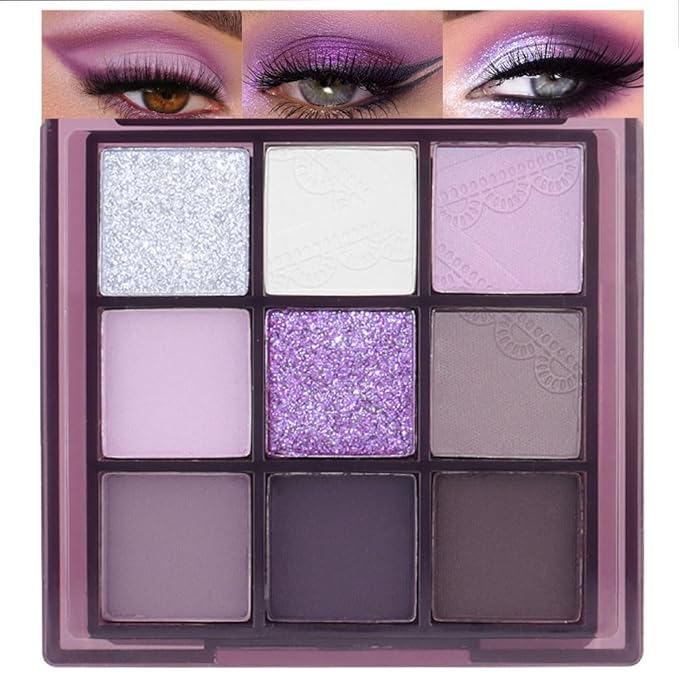 9 Colors Purple Silver White Tan Grape Matte Shimmer Eyeshadow Palette for Eye Makeup,High Pigmented Brown Eye Shadow Primers Powder Palet de sombras de ojos-Velvo Beauty