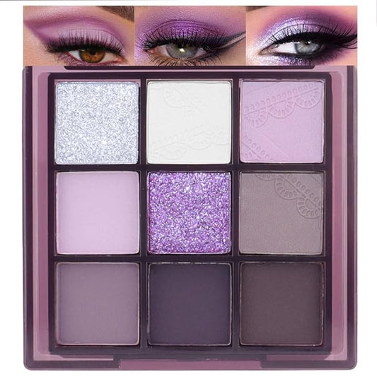 9 Colors Purple Silver White Tan Grape Matte Shimmer Eyeshadow Palette for Eye Makeup,High Pigmented Brown Eye Shadow Primers Powder Palet de sombras de ojos-Velvo Beauty