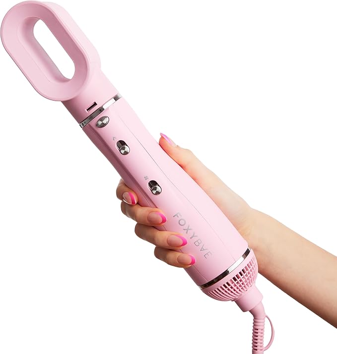 FoxyBae 3-in-1 Ceramic Interchangeable Hair Tools - Blowout Dryer - 3 Detachable Heads - 2.4" Blowout Brush, 1.5" Hot Round Brush & Drying Cylinder Hair Dryer Brush & Hair Styling Set [Party Pink]-Velvo Beauty