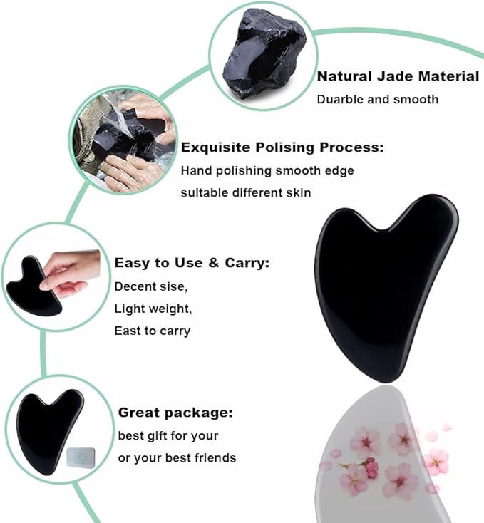 Ditind Gua Sha Facial Tools, Black Obsidian Gua Sha Massage Tool, Natural Jade Guasha Tool for Face and Body Skin Massage. Gua Sha Set for SPA Acupuncture Therapy, Trigger Point Treatment.-Velvo Beauty