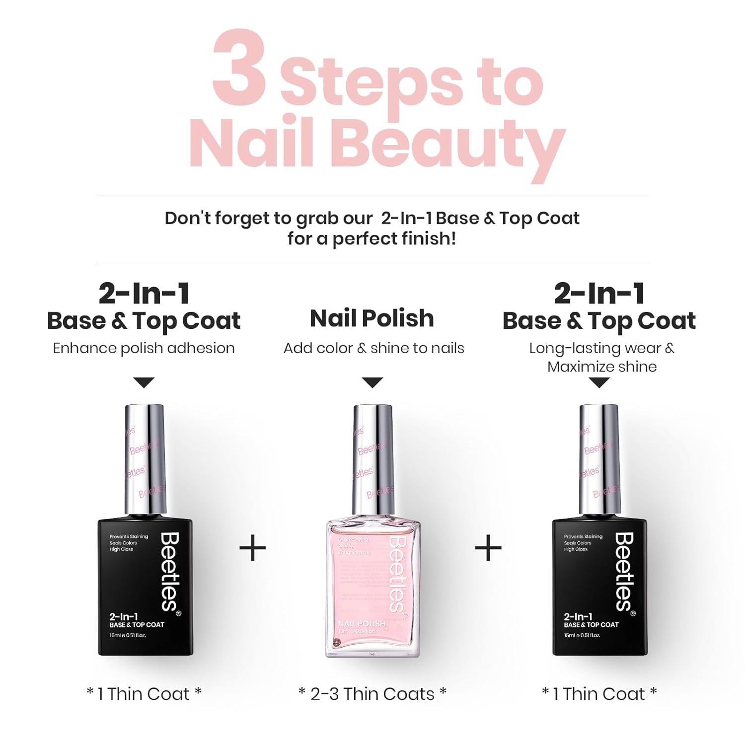 Beetles Nail Strengthener - Clear Pink Nail Concealer Fast Air Dry Clear Air Dry Nail Growth for Damaged Uneven Nails Fingernail Polish for Pink Bliss Nail Art Manicure Salon Quality-Velvo Beauty