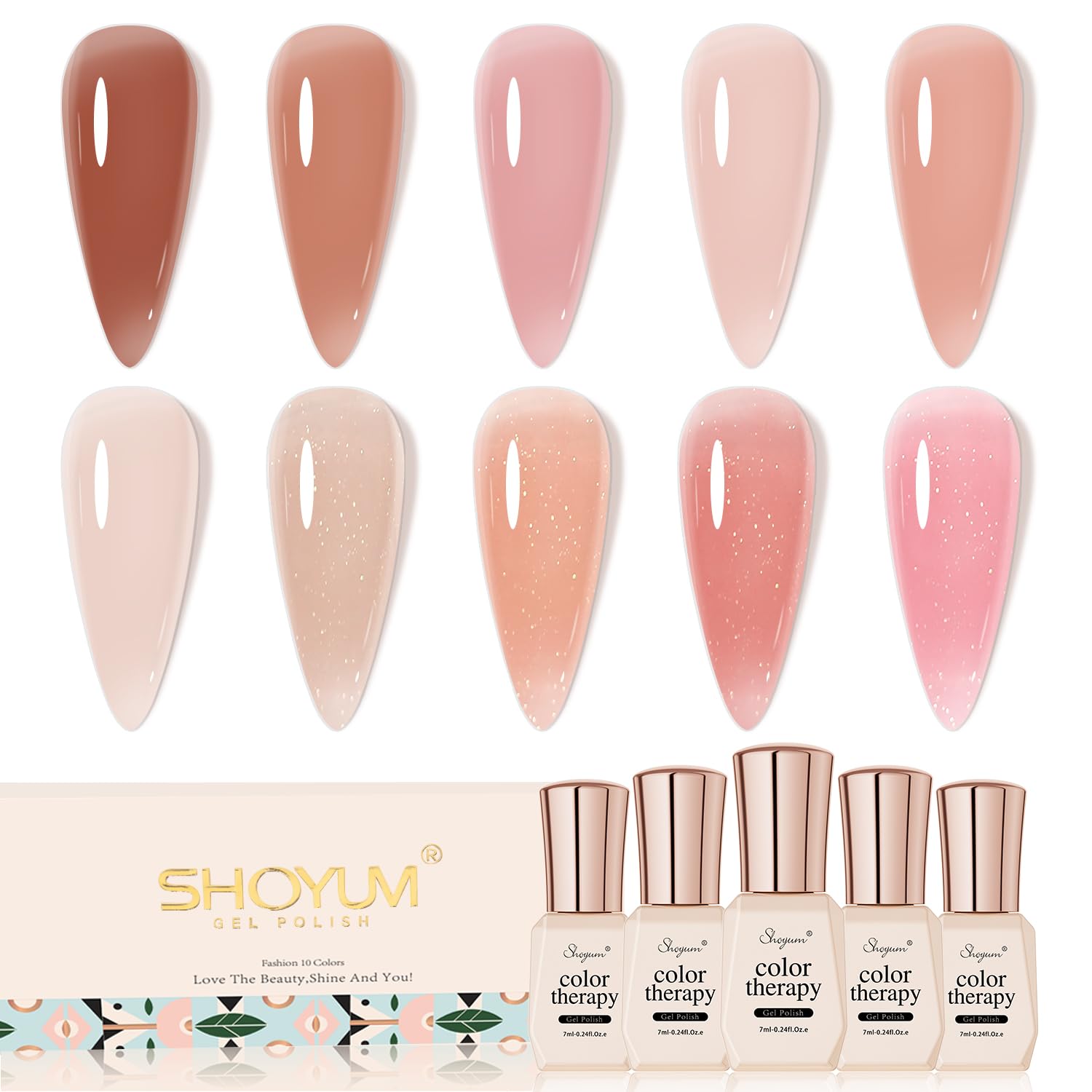 Jelly Nude Gel Nail Polish Set 10Pcs Neutral Skin Color Rose Maple Red Shimmer Gel Polish Kit Semi-Transparent Nail Polish Fall Nail Gel UV LED Soak Off Home DIY 7ml-Velvo Beauty