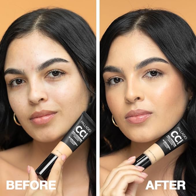 Palladio Full-Coverage Color Correction CC Cream, Oil-Free with Peptides & Vitamin C, Best for Correcting Redness and Uneven Skin Tone, Buildable Foundation Coverage (Med 31C)-Velvo Beauty
