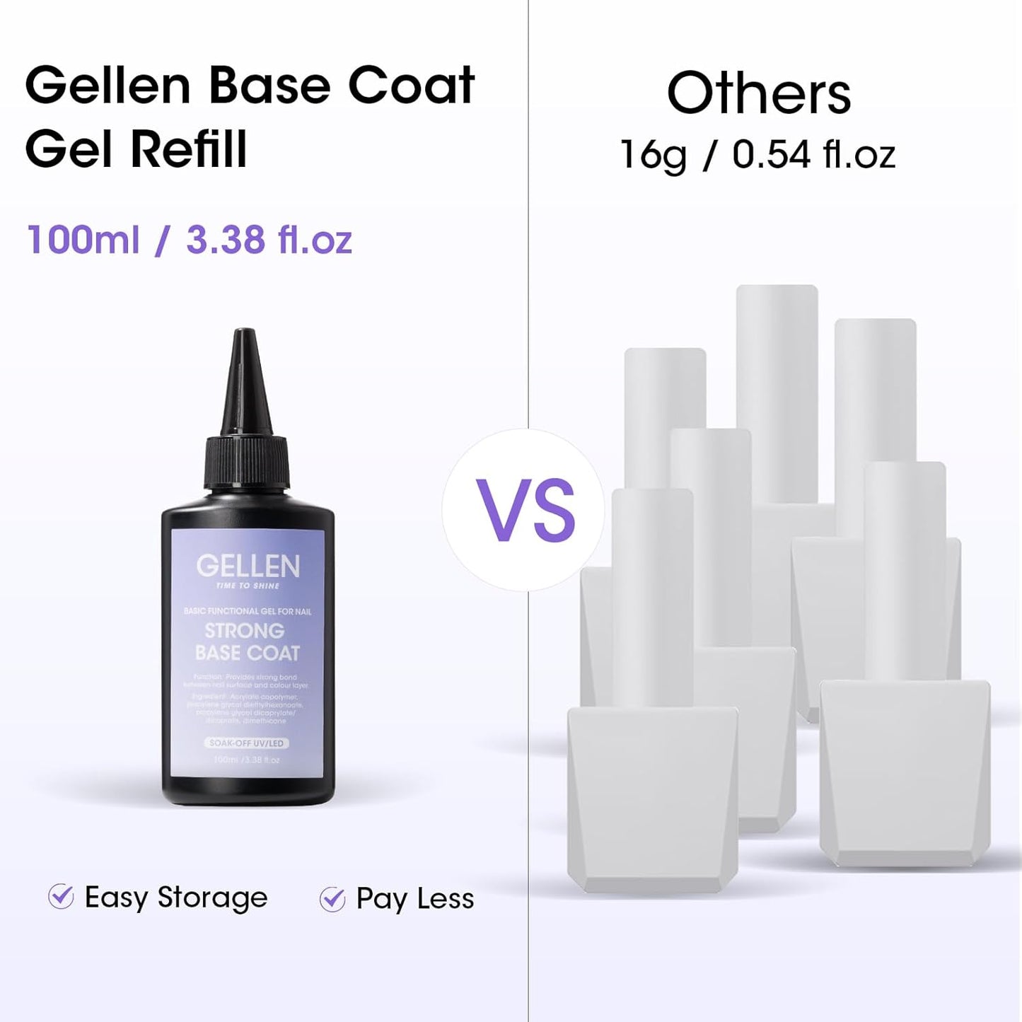 GELLEN 100ml Base Coat Gel Polish Soak Off U V Light Cured High Capacity Base Coat Gel Nail Polish for Salon-Velvo Beauty