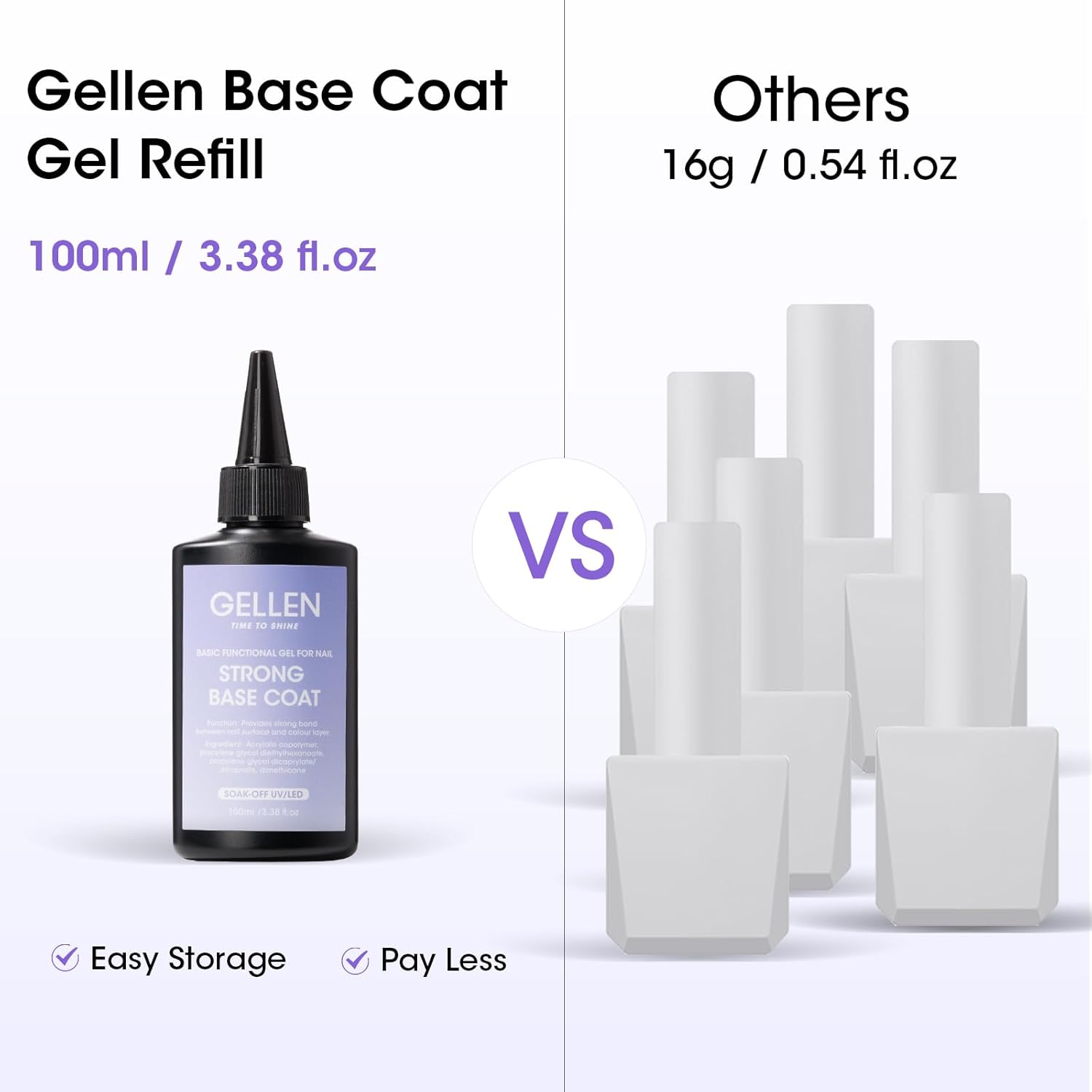 GELLEN 100ml Base Coat Gel Polish Soak Off U V Light Cured High Capacity Base Coat Gel Nail Polish for Salon-Velvo Beauty