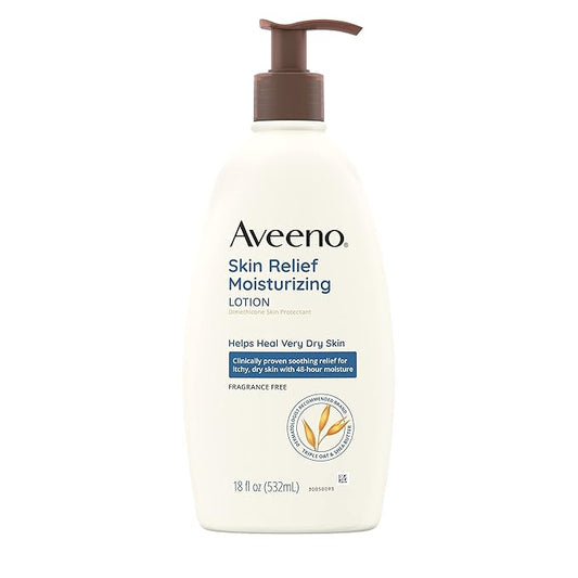 Aveeno Skin Relief Fragrance-Free Moisturizing Lotion for Sensitive Skin, with Natural Shea Butter & Triple Oat Complex, Unscented Therapeutic Body Lotion for Itchy, Extra-Dry Skin, 18 fl. oz-Velvo Beauty