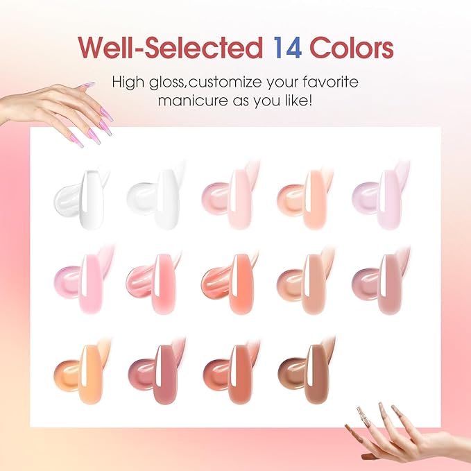 Poly Nail Gel Starter Kit -14 Colors + 75 Nails Art Accessories Kits, ROSALIND Nue Clear Poly Extension Gel with Big UV Light 48W and Electric Nail Drill Starter Kit with Everything-Velvo Beauty